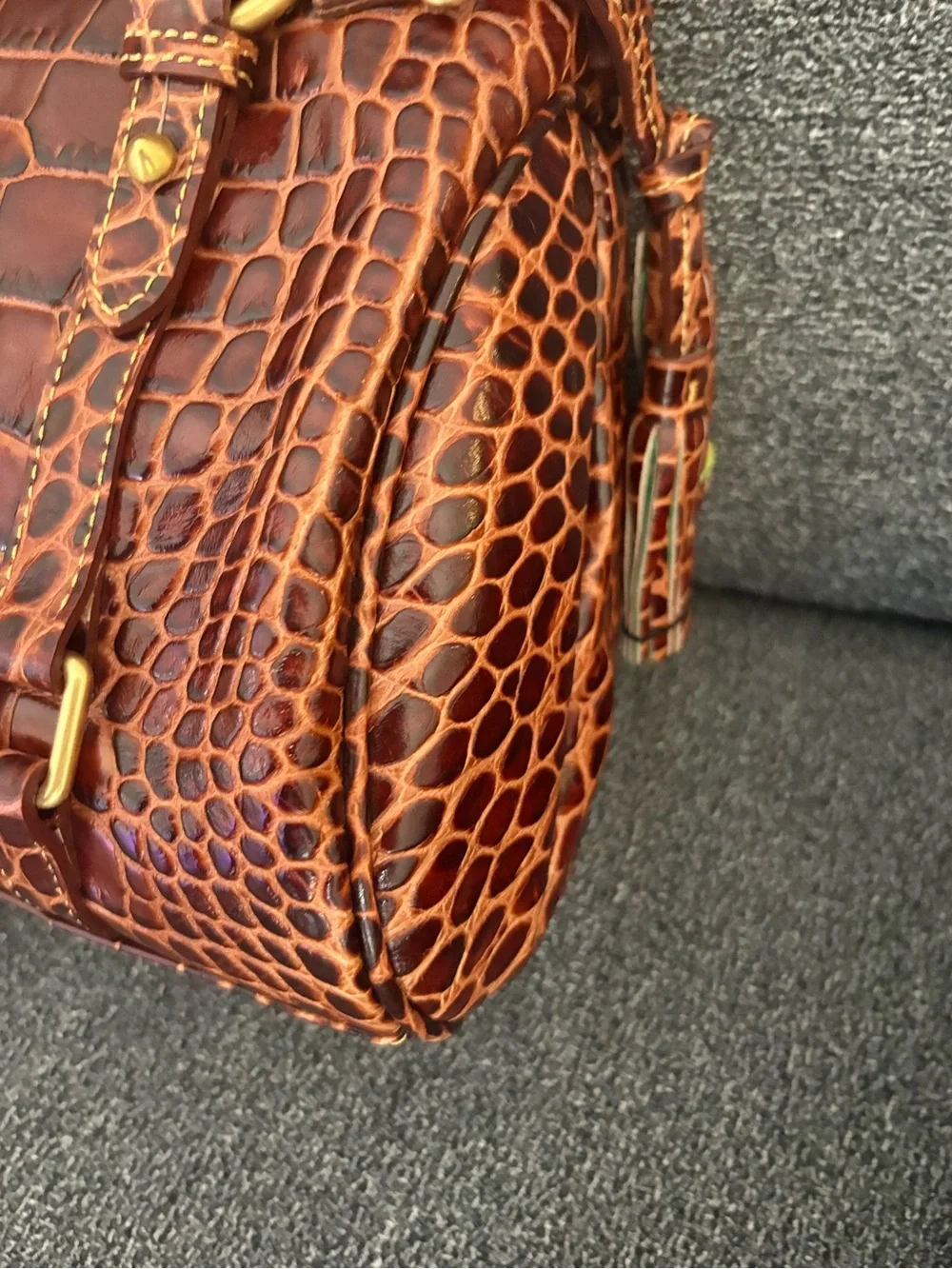 Dooney & Bourke Brown Croco Fino Croc-Embossed Satchel with Gold Hardware